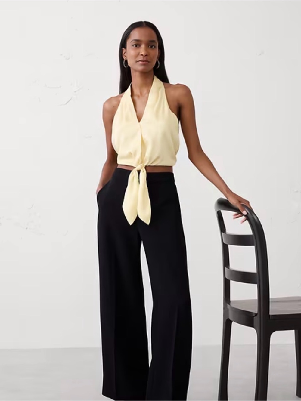 NWT Banana Republic Silky Tie-front Blouse - Yellow Limestone - Size XXL